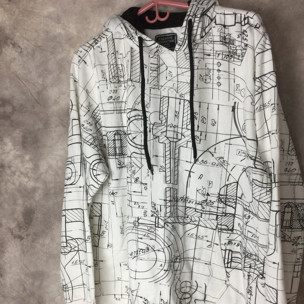 Creative Destruction SweatShirt Hoodie Large Blue Print Design Mens